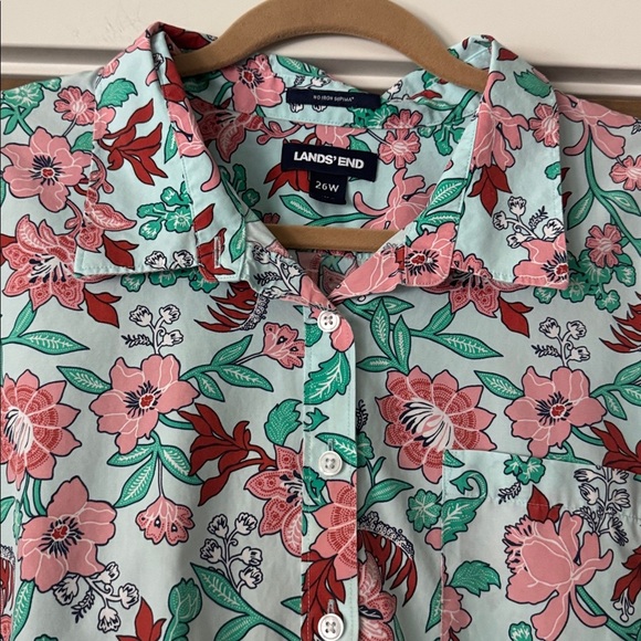 Lands End Floral Print Button Down Supina Cotton blouse Top plus size Womens 26W - Picture 3 of 12